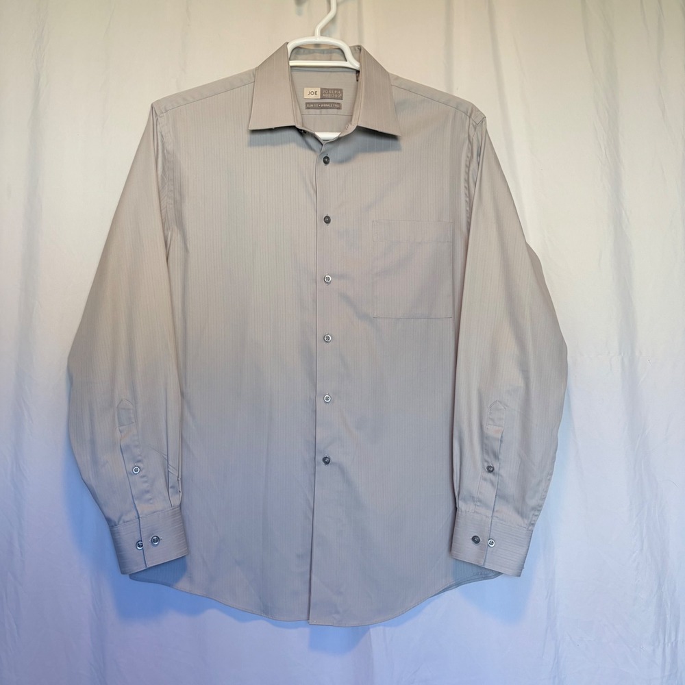 Joseph Abboud Dress Shirt Mens 16.5 34/35 Gray Excellent Slim Fit Wrinkle Free